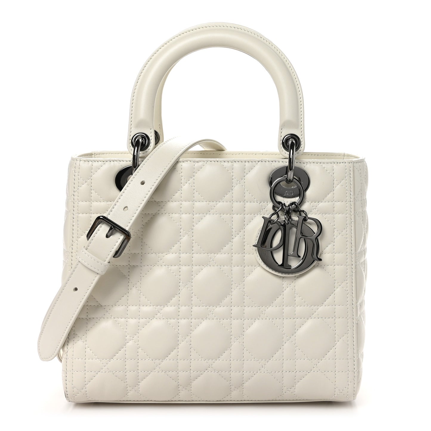 Lambskin Cannage Medium Lady Dior White