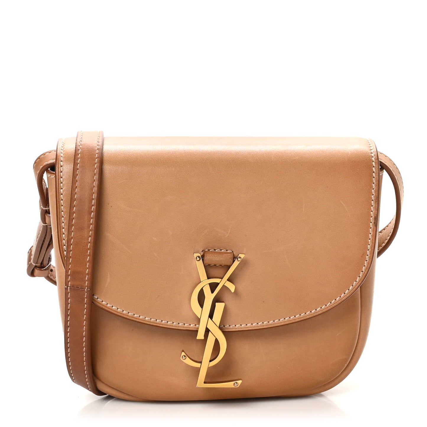 Smooth Vintage Calfskin Small Kaia Satchel Brown Gold