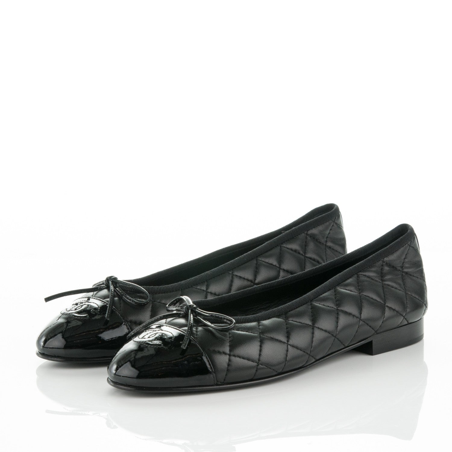 Chanel Lambskin Patent Quilted Cap Toe Ballerina Flats 39 Black 3 of 7