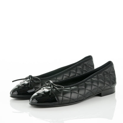Chanel Lambskin Patent Quilted Cap Toe Ballerina Flats 39 Black 3 of 7