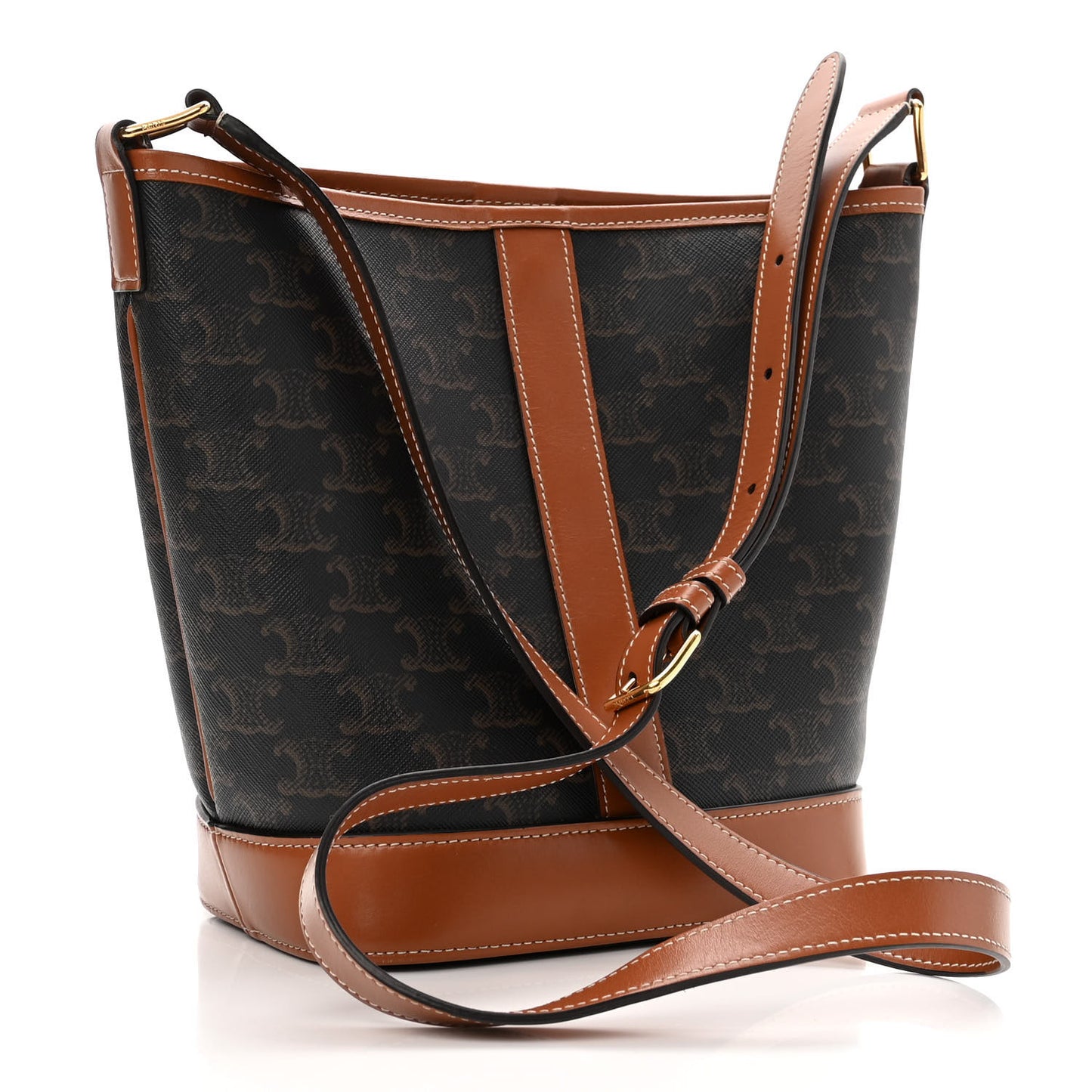 Triomphe Canvas Calfskin Small Bucket Bag Tan