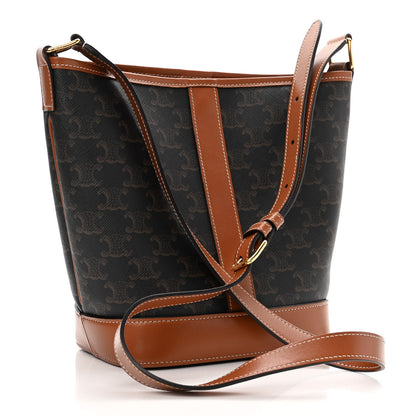 Celine Triomphe Canvas Calfskin Small Bucket Bag Tan 3 of 11