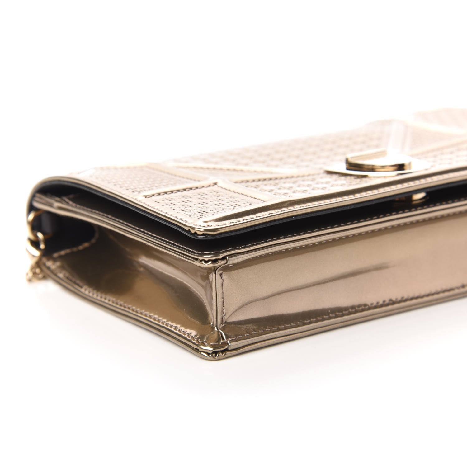 Christian Dior Metallic Patent Micro-Cannage Diorama Wallet on Chain Pouch Gold 6 of 9