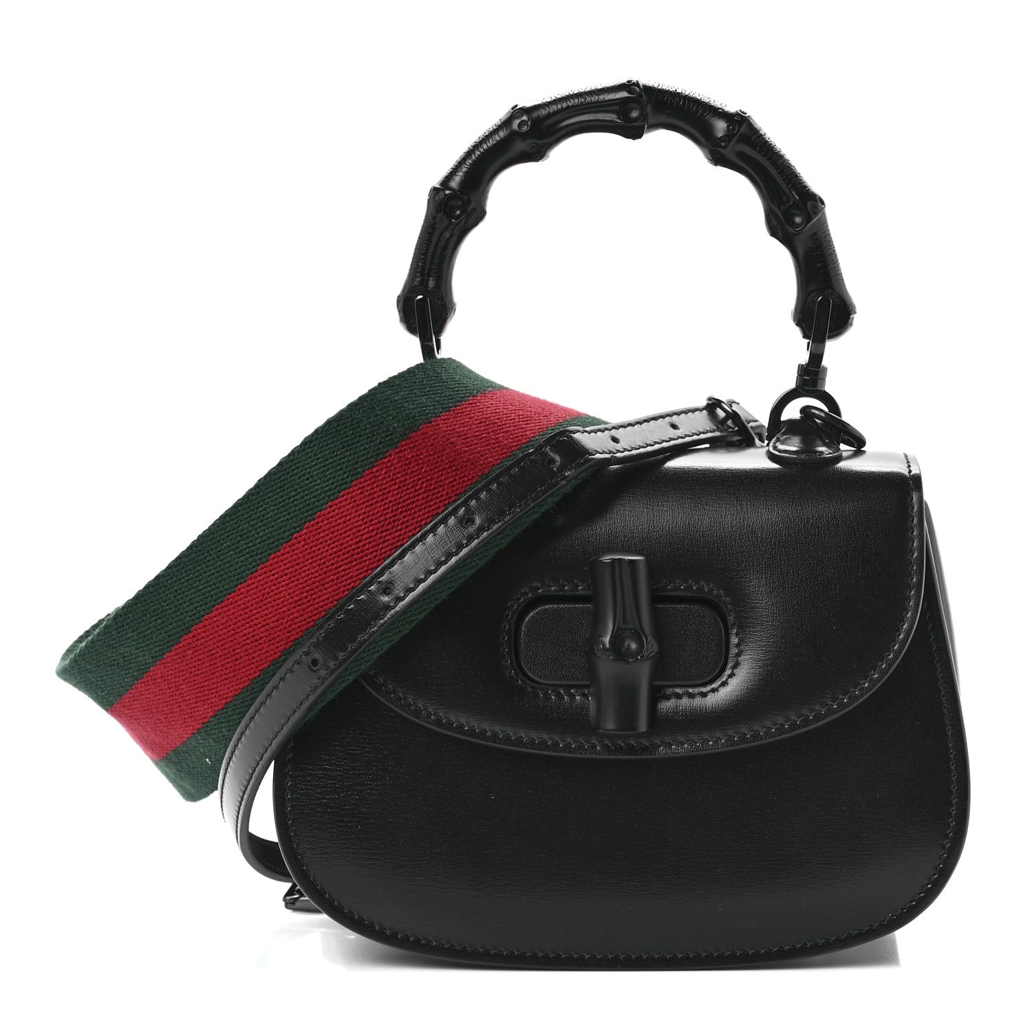 Gucci Boarded Dyana Lux Calfskin Web Monochrome Mini Bamboo 1947 Top Handle Bag Black 1 of 8