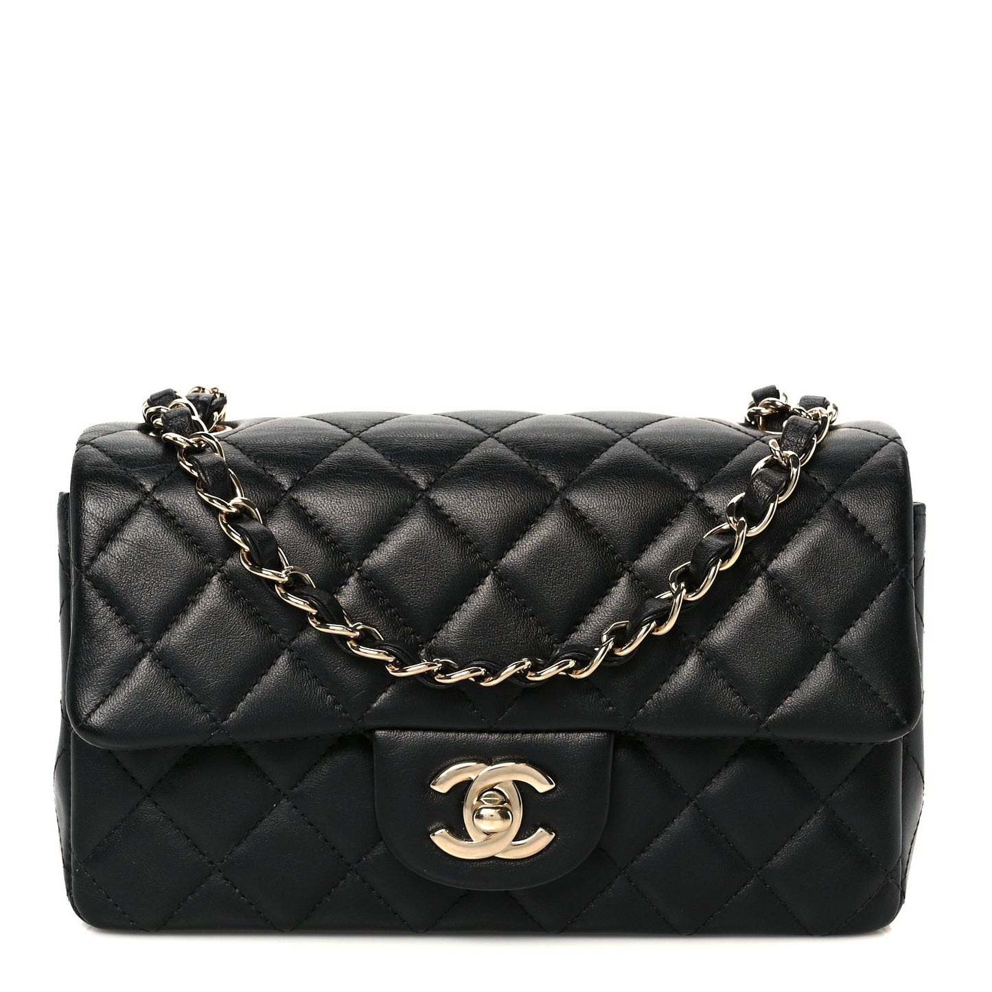 Lambskin Quilted Mini Rectangular Flap Black