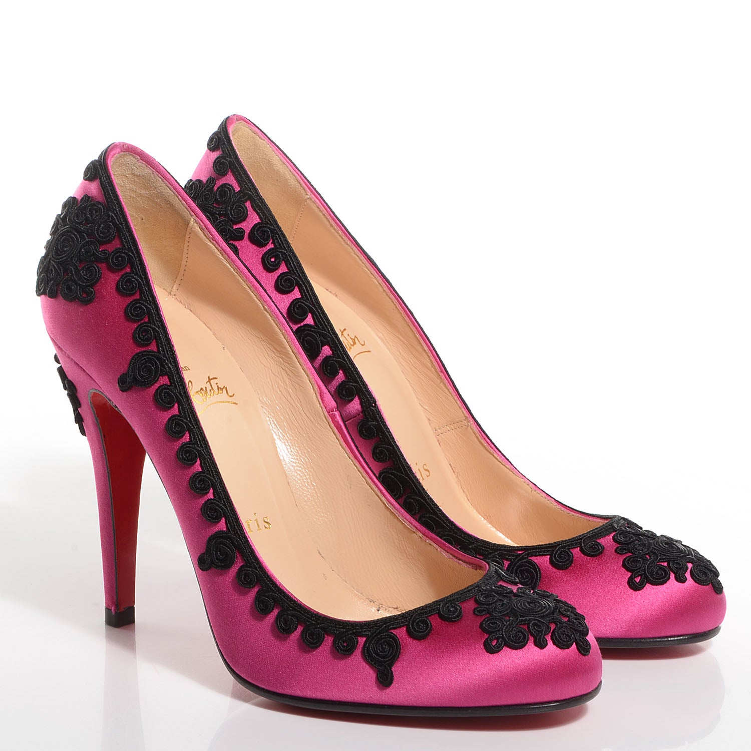 Christian Louboutin Satin Samira 100 Pumps Pink Black 37 3 of 8