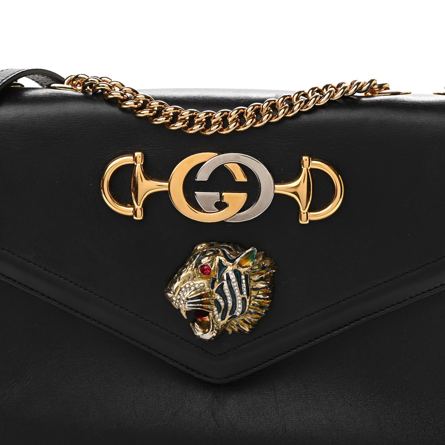 Gucci Vitello Palmellato Lux Crystal Medium Rajah Shoulder Bag Black 7 of 12