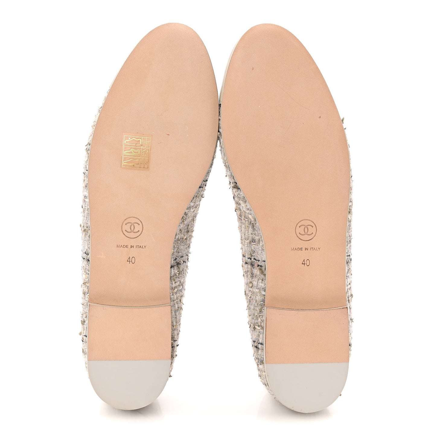 Tweed Lambskin Cap Toe Ballerina Flats 40 Grey Multicolor
