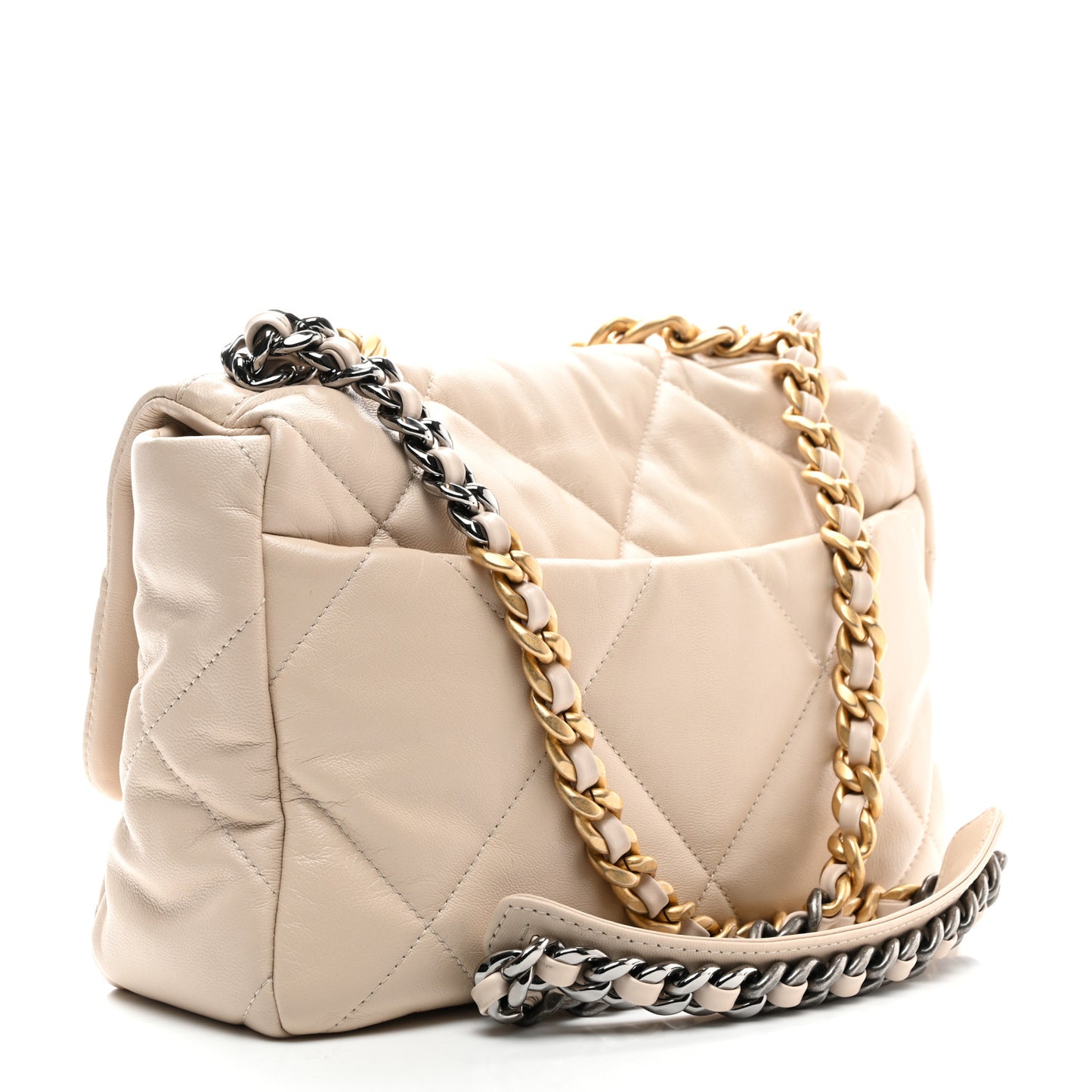 Goatskin Quilted Large Chanel 19 Flap Beige
