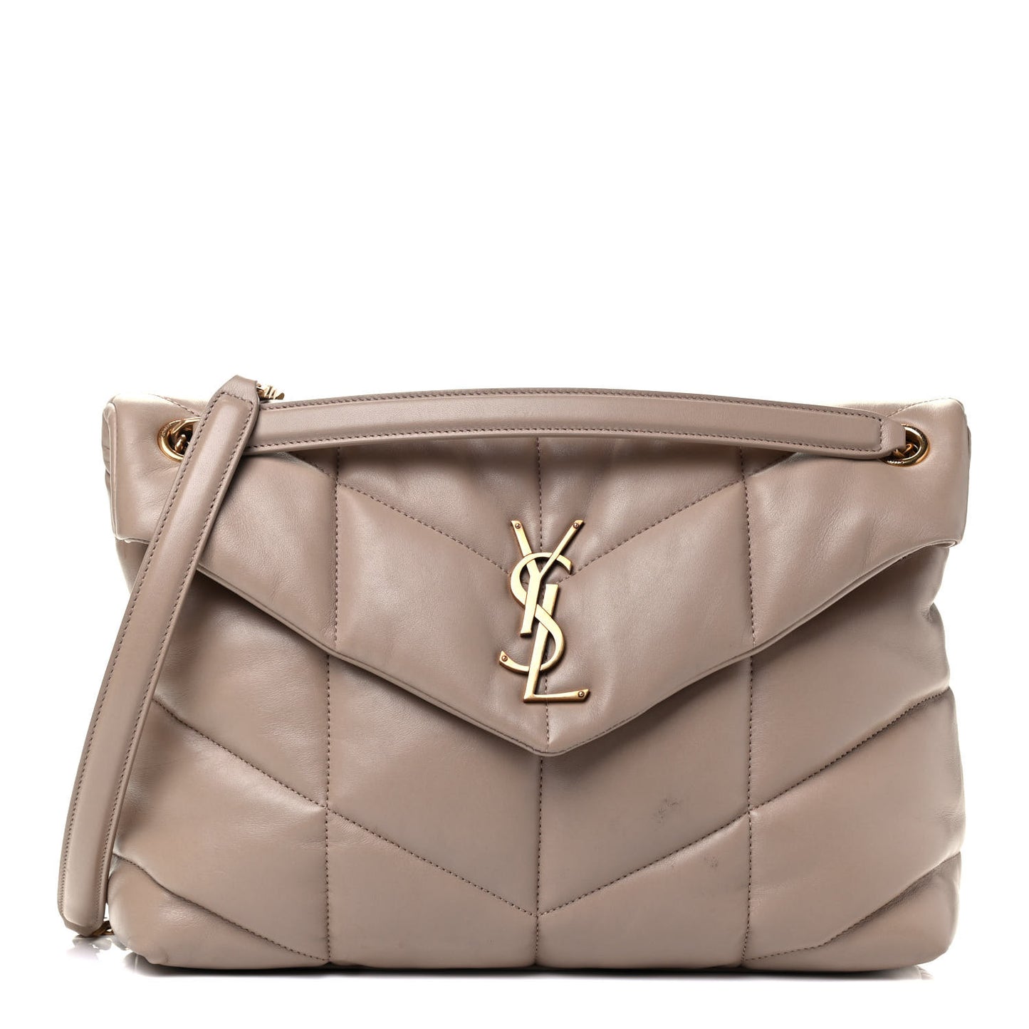 Lambskin Quilted Medium Loulou Puffer Monogram Chain Satchel Dark Beige