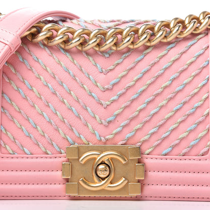 Chanel Calfskin Chevron Embroidered Small Boy Flap Pink 10 of 11