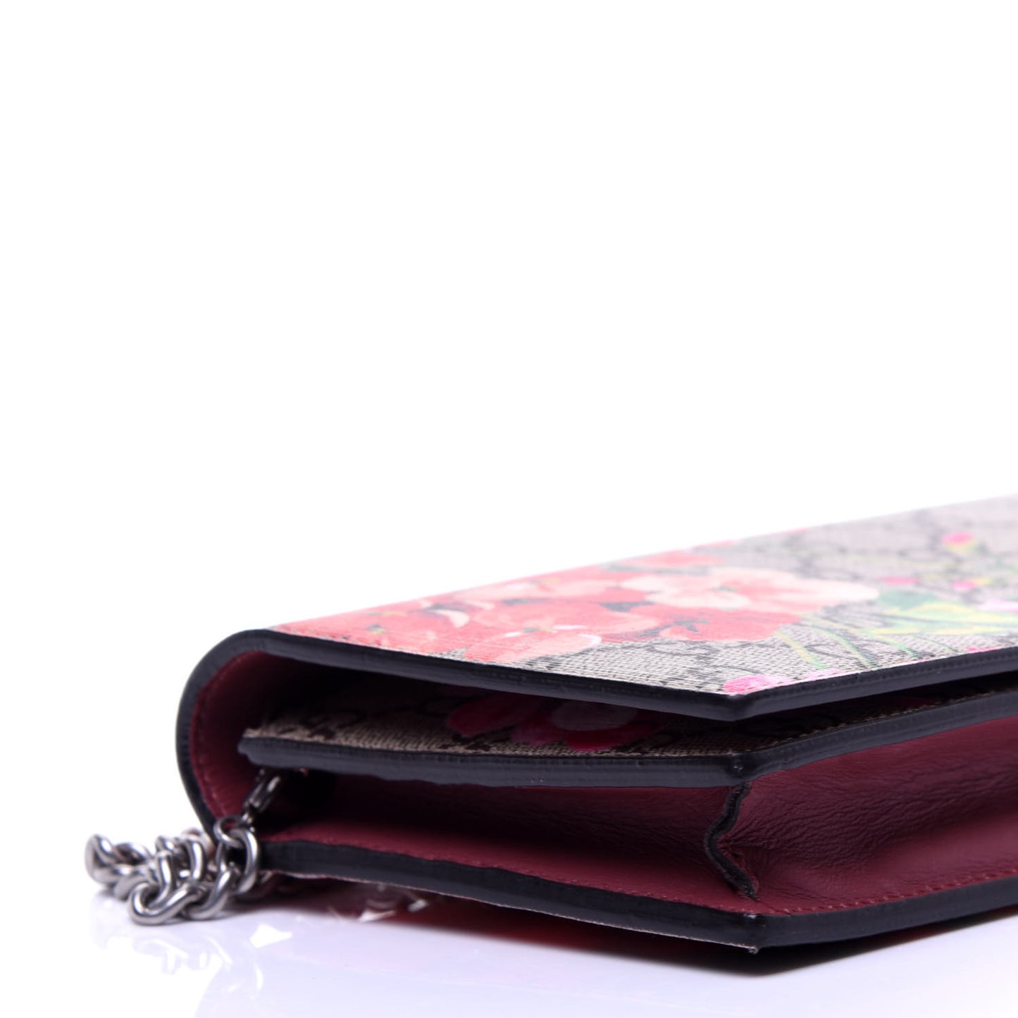 GG Supreme Monogram Blooms Chain Wallet Beige Multicolor Dry Rose