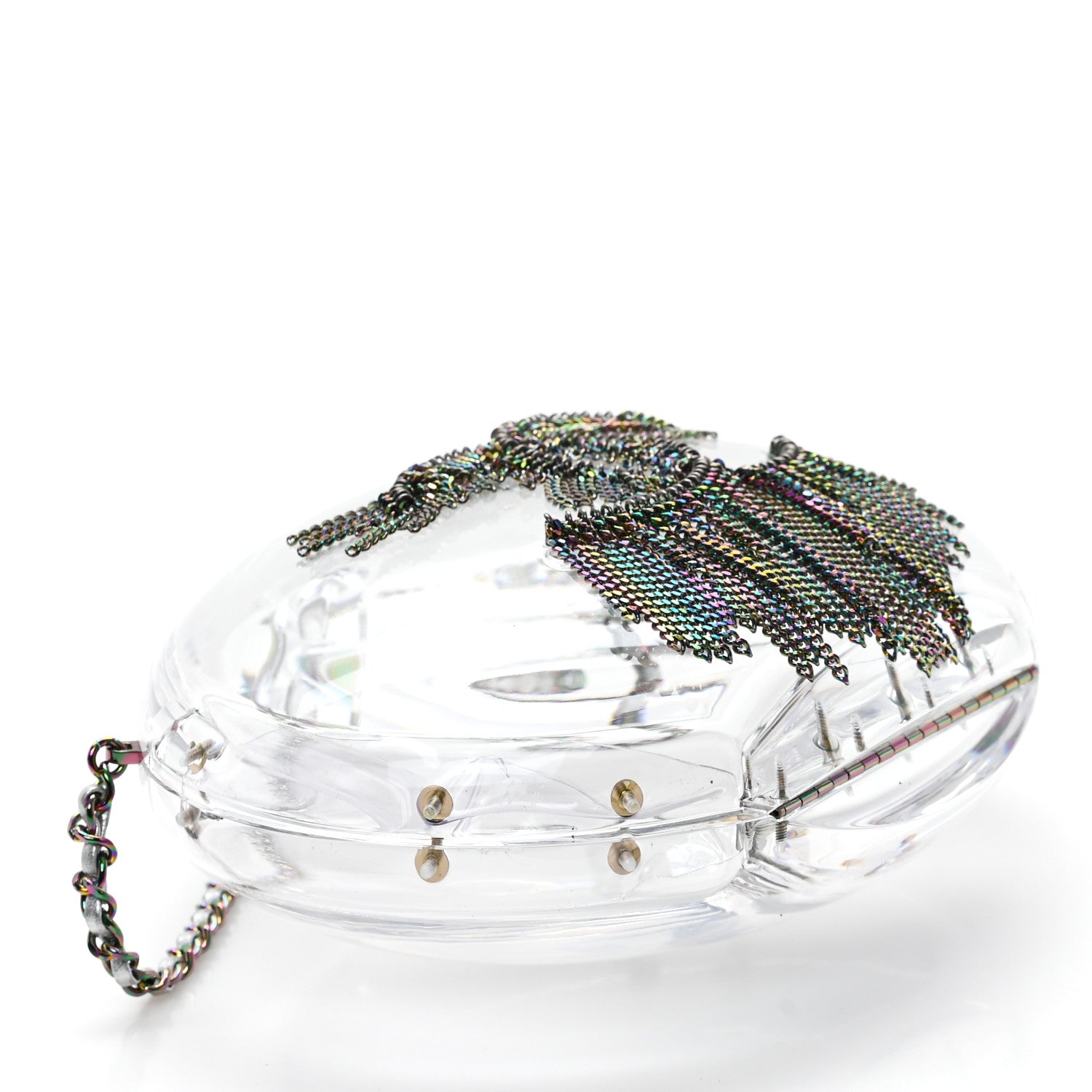 Chanel Plexiglass Iridescent Chain Fringe CC Clutch Clear 4 of 10