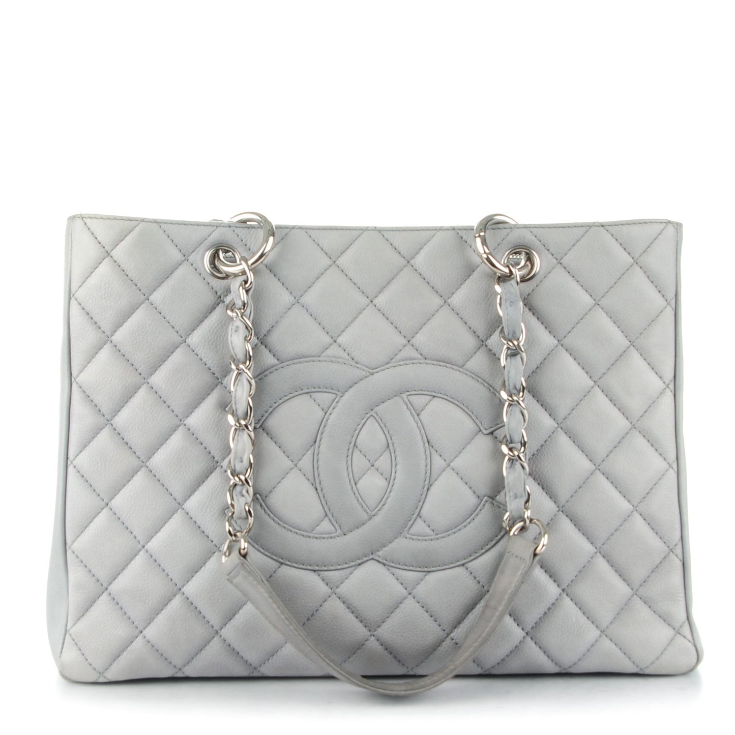 Caviar Quilted Grand Shopping Tote GST Light Grey