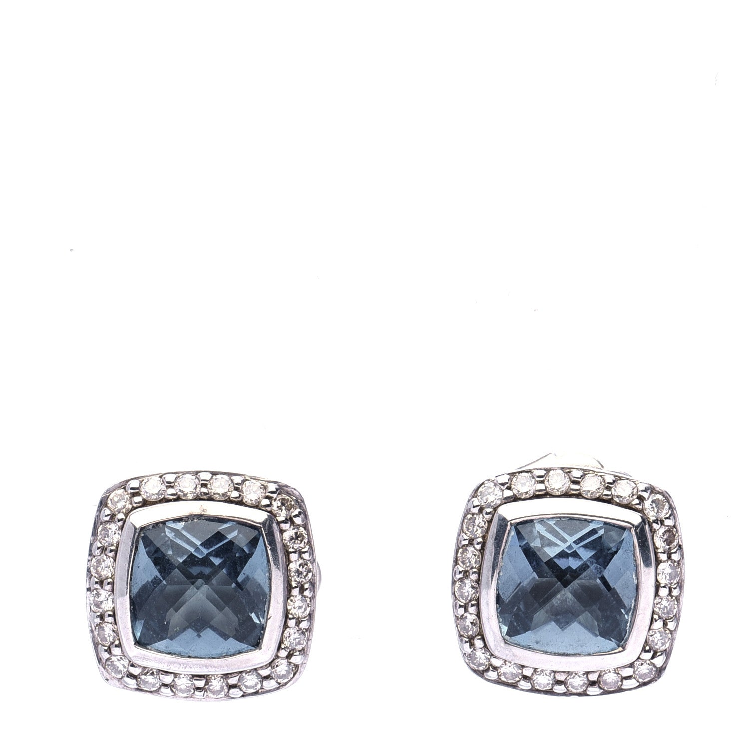 David Yurman Sterling Silver Diamond Blue Topaz 7mm Petite Albion Earrings 1 of 4