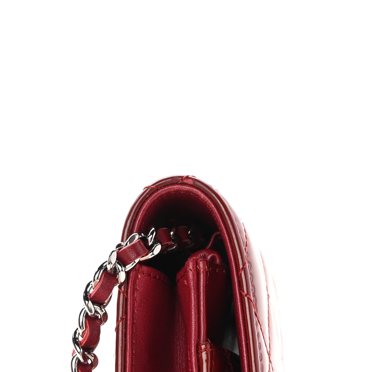 Chanel Patent Quilted Wallet On Chain WOC Red 17 of 21