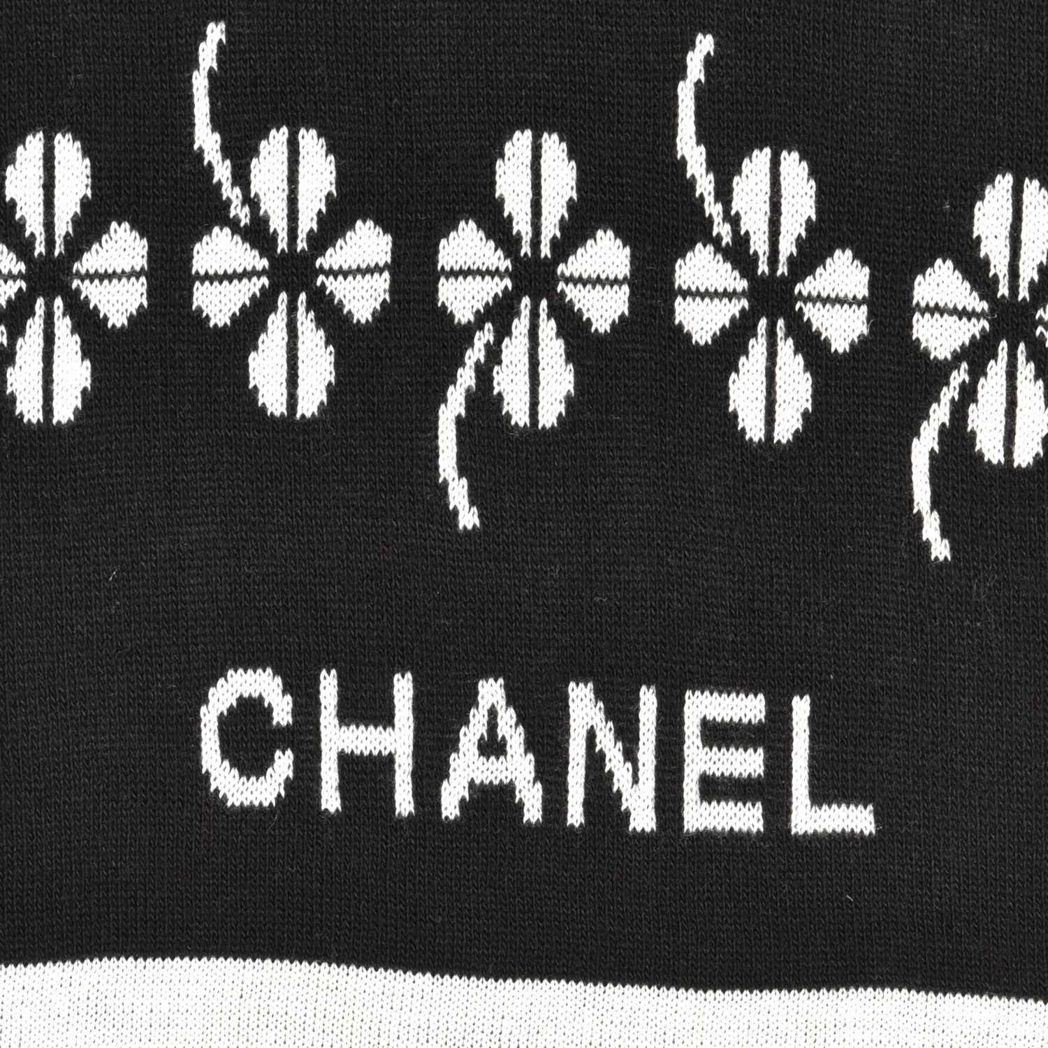 Chanel Cashmere Wool Clover Scarf Black White 4 of 4