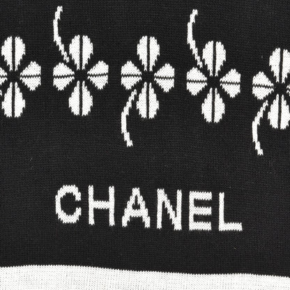 Chanel Cashmere Wool Clover Scarf Black White 4 of 4