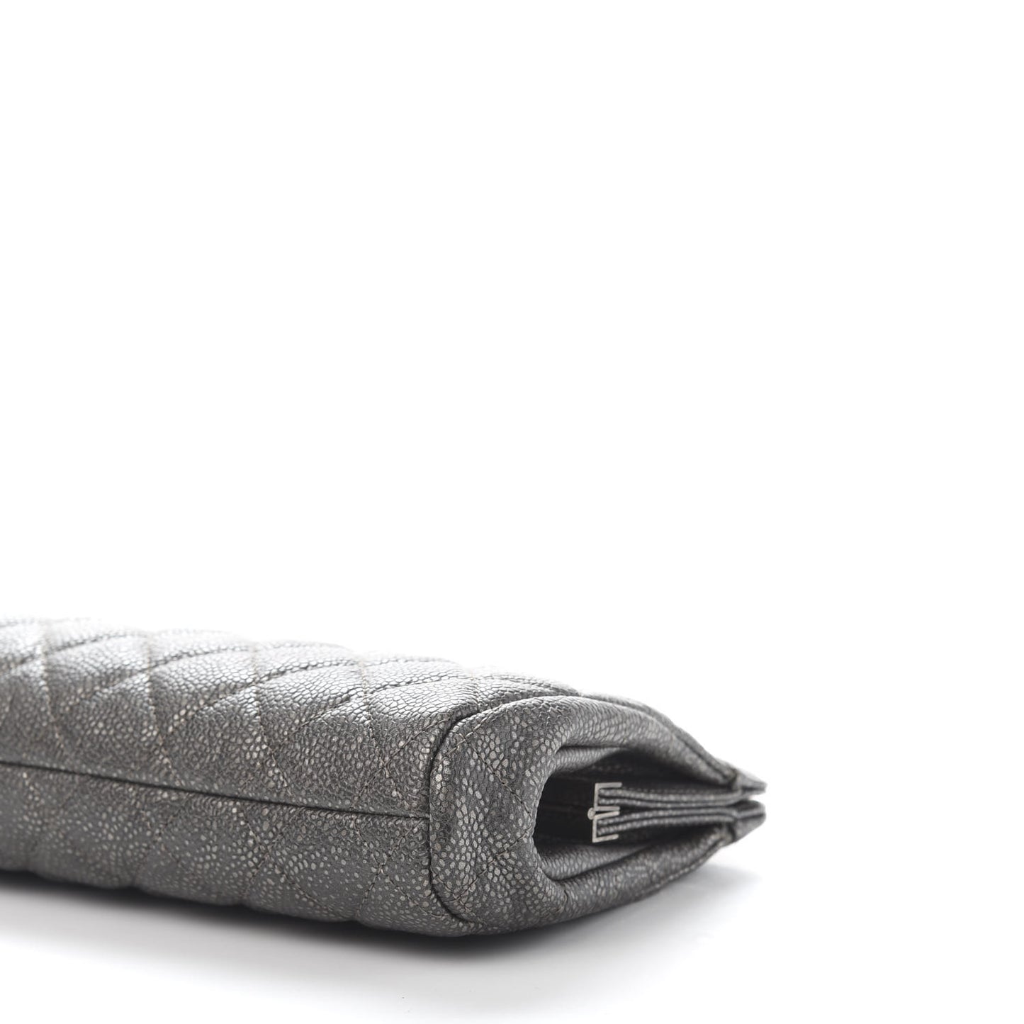 Metallic Caviar Quilted Clutch Dark Silver