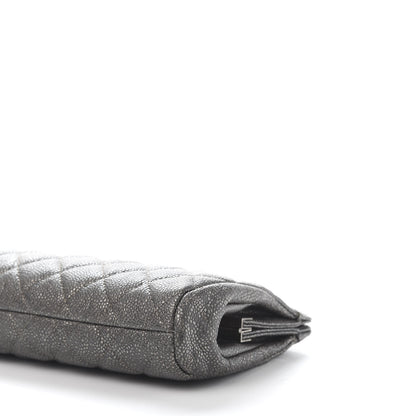 Chanel Metallic Caviar Quilted Clutch Dark Silver 7 of 10