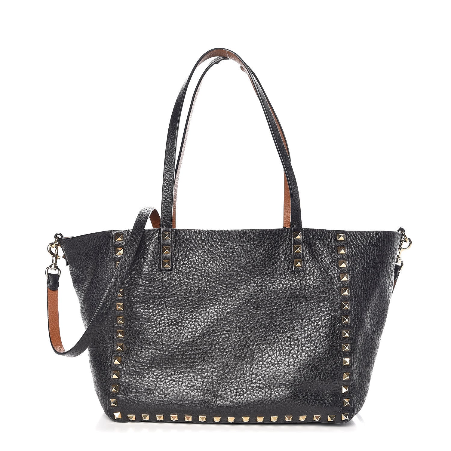 Valentino Garavani Pebbled Calfskin Small Rockstud Reversible Tote Black Light Cuir 1 of 13