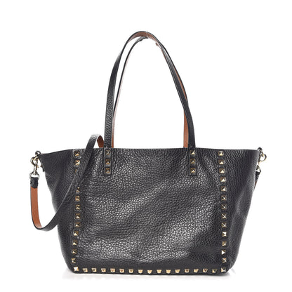 Valentino Garavani Pebbled Calfskin Small Rockstud Reversible Tote Black Light Cuir 1 of 13