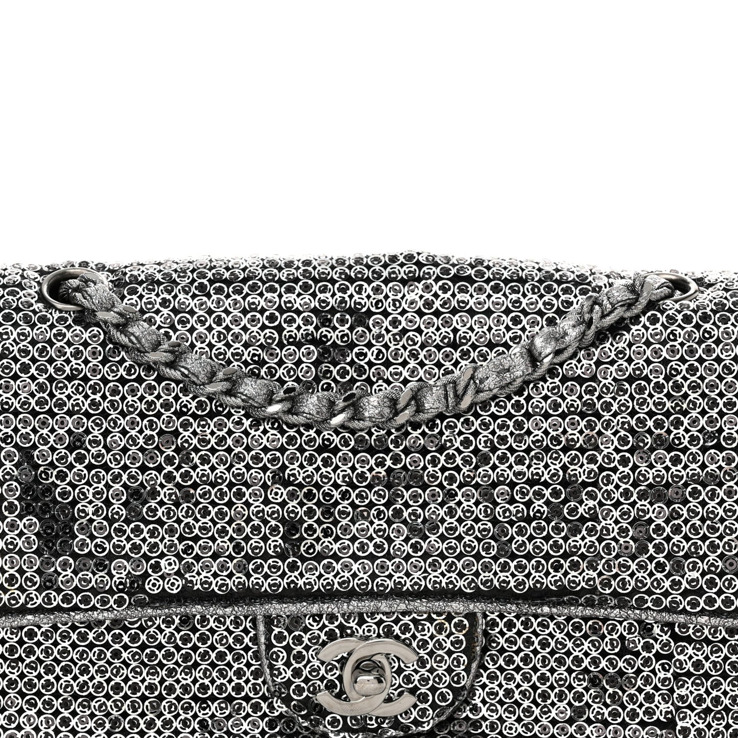 Sequin Medium Single Flap Dark Silver