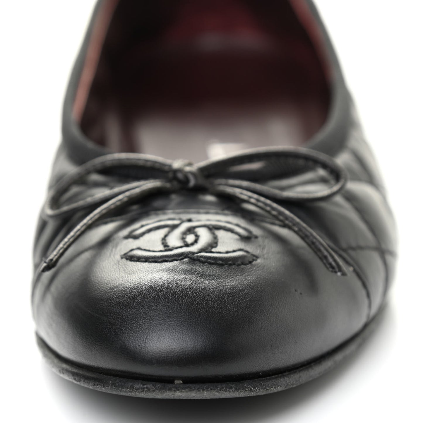 Aged Calfskin Quilted CC Cap Toe Ballerina Flats 37.5 Black