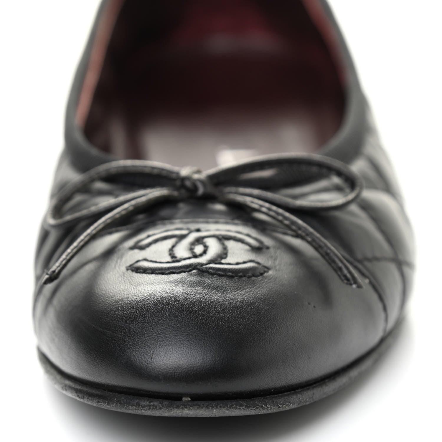 Chanel Aged Calfskin Quilted CC Cap Toe Ballerina Flats 37.5 Black 9 of 10