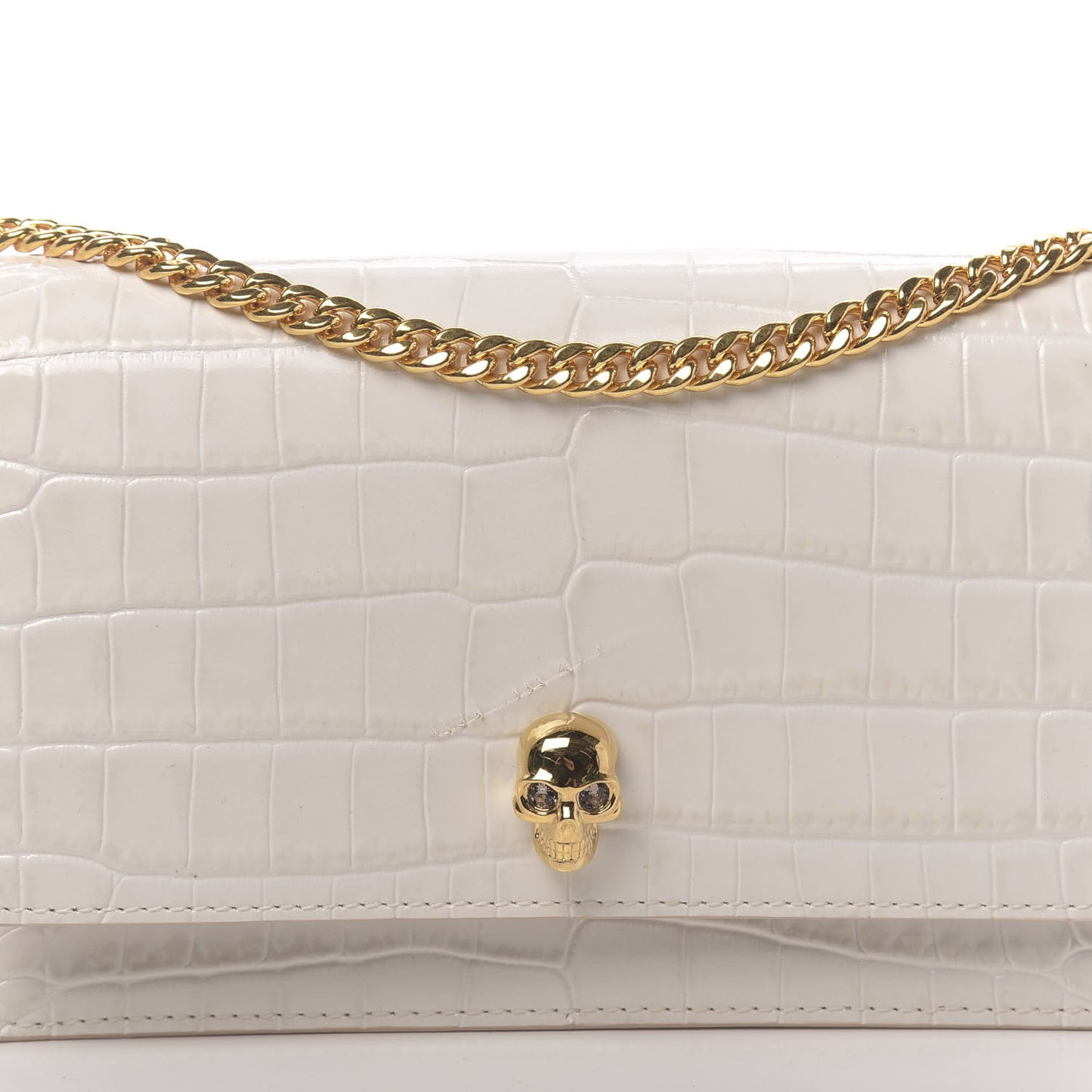 Calfskin Crocodile Embossed Skull Mini Crossbody Bag White