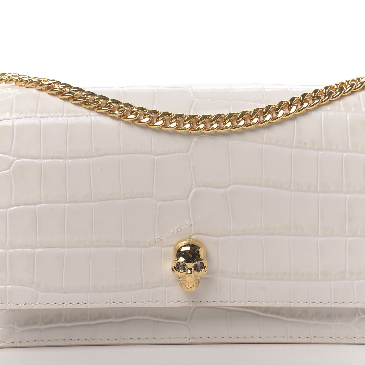 Alexander McQueen Calfskin Crocodile Embossed Skull Mini Crossbody Bag White 9 of 11