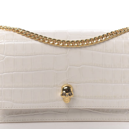 Alexander McQueen Calfskin Crocodile Embossed Skull Mini Crossbody Bag White 9 of 11