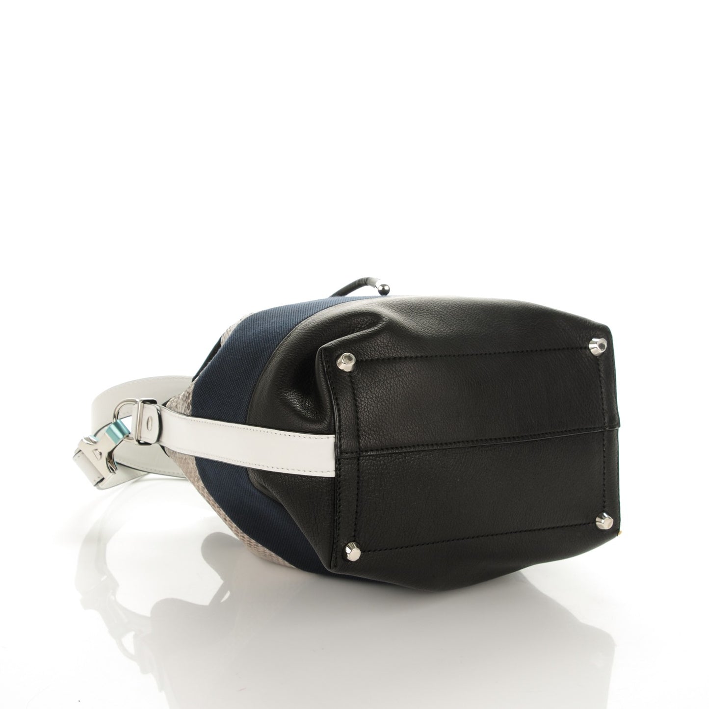Smooth Leather Elaphe Snakeskin Patchwork Medium Bucket Bag Cadet