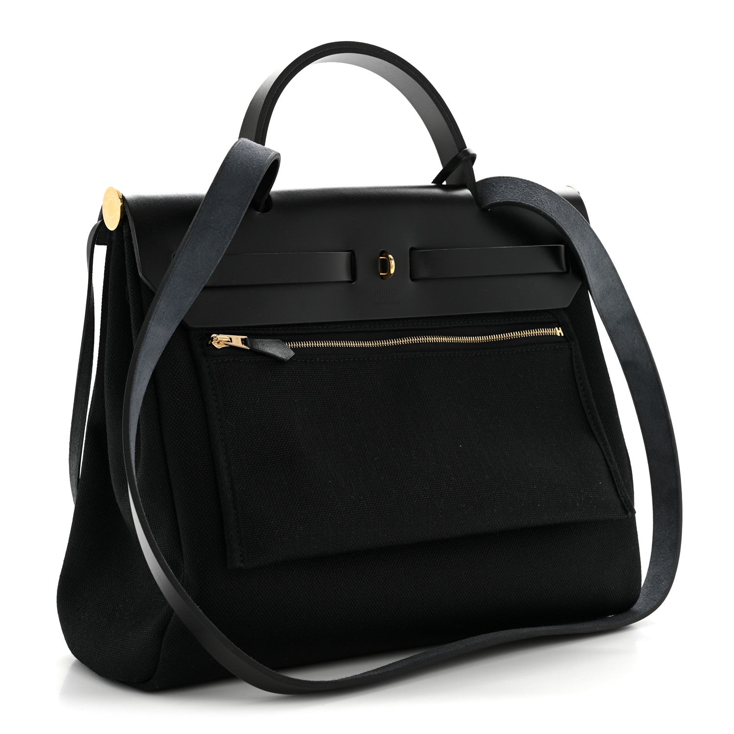 Hermes Military Toile Vache Hunter Herbag Zip Retourne 31 PM Black 4 of 11