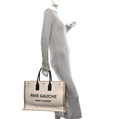 Saint Laurent Linen Calfskin Rive Gauche Tote Greggio Natural 2 of 12