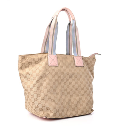 Gucci GG Monogram Large Web Handle Bucket Tote Pink Blue 2 of 4