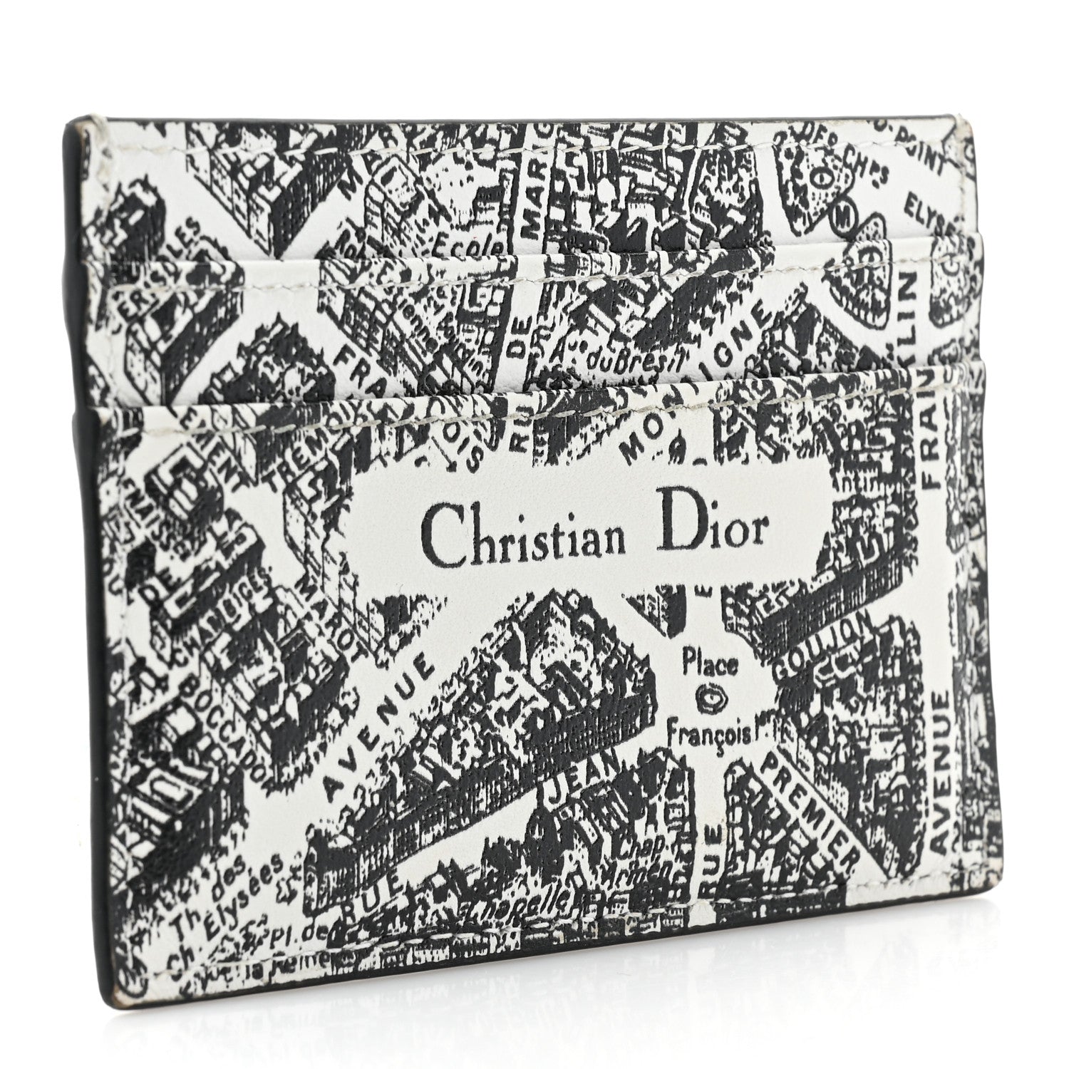 Christian Dior Calfskin Plan De Paris Print Card Holder White Black 3 of 12