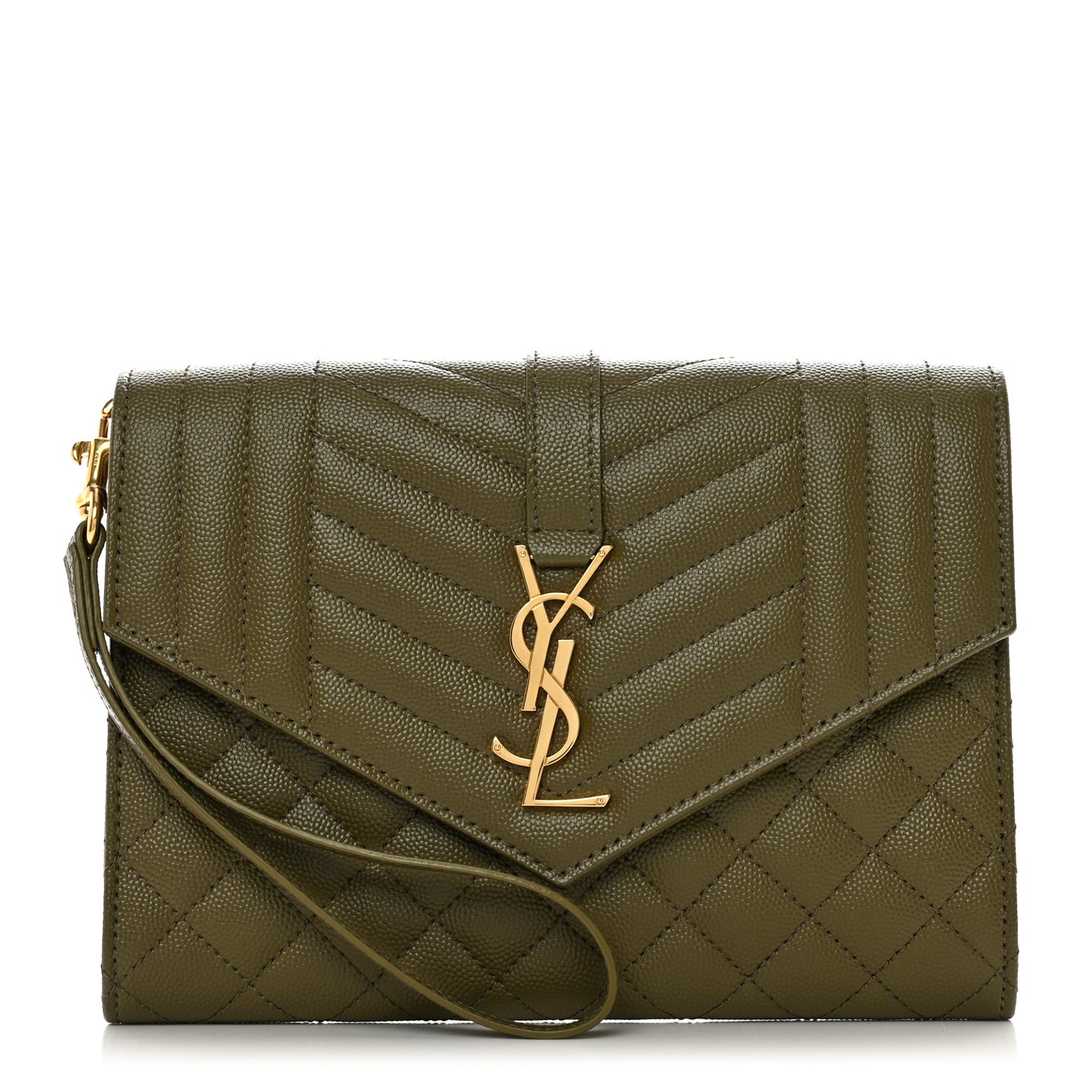 Grain De Poudre Textured Mixed Matelasse Triquilt Monogram Clutch Vert Kaki