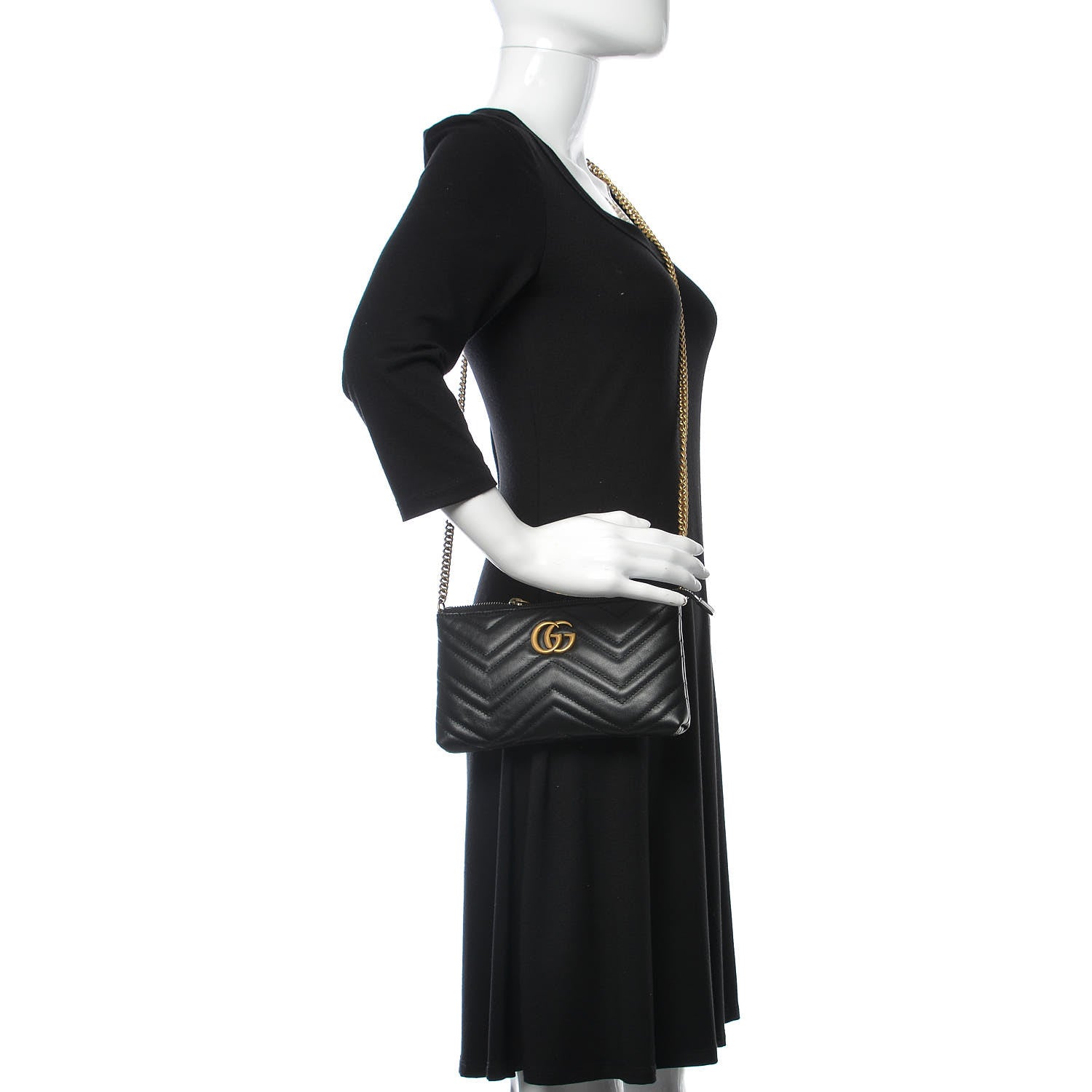 Gucci Calfskin Matelasse Mini GG Marmont Chain Bag Black 2 of 9