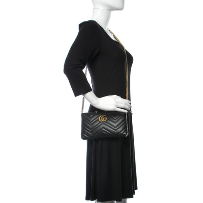 Gucci Calfskin Matelasse Mini GG Marmont Chain Bag Black 2 of 9