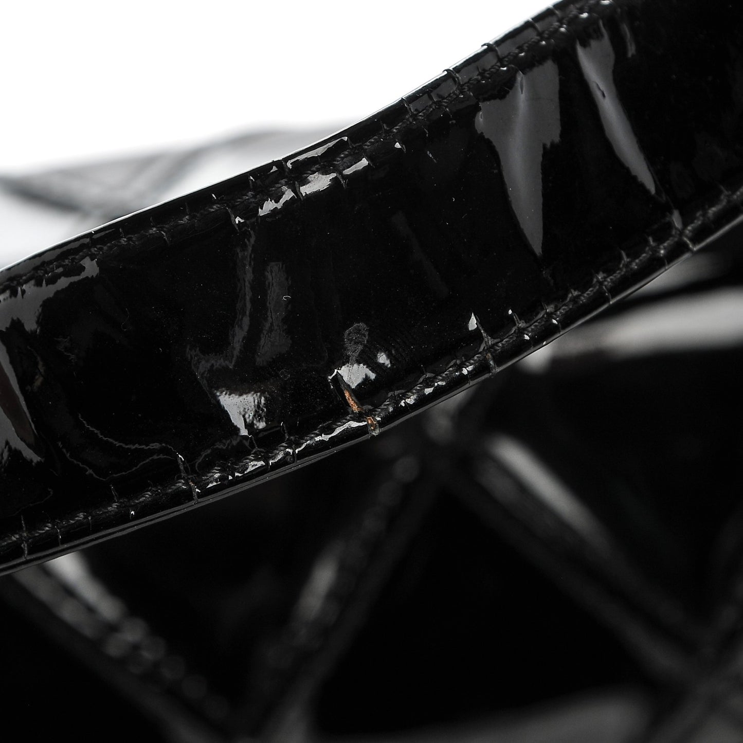 Patent Stitched Shoulder Flap Bag Black