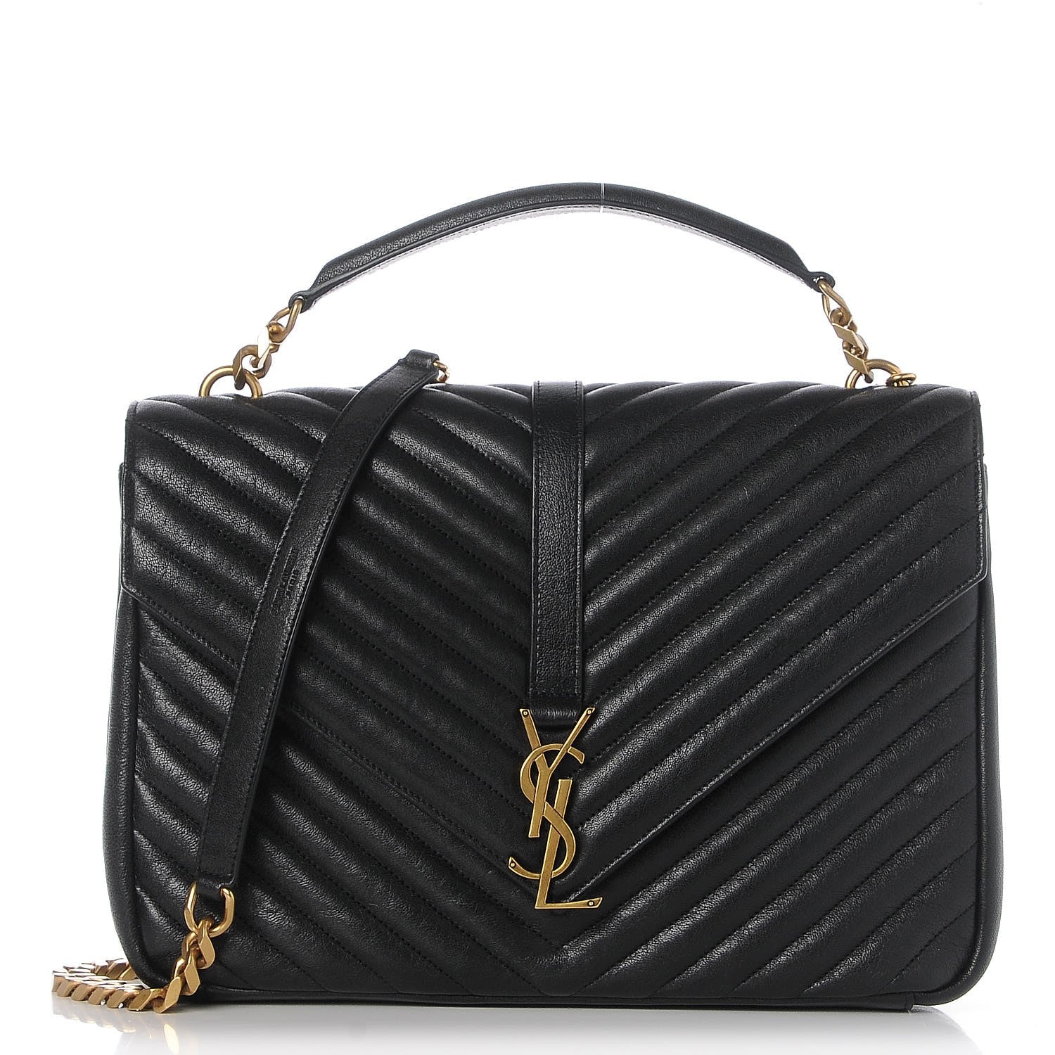 Saint Laurent Sheepskin Matelasse Chevron Monogram Large College Satchel Black 1 of 8