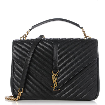 Saint Laurent Sheepskin Matelasse Chevron Monogram Large College Satchel Black 1 of 8