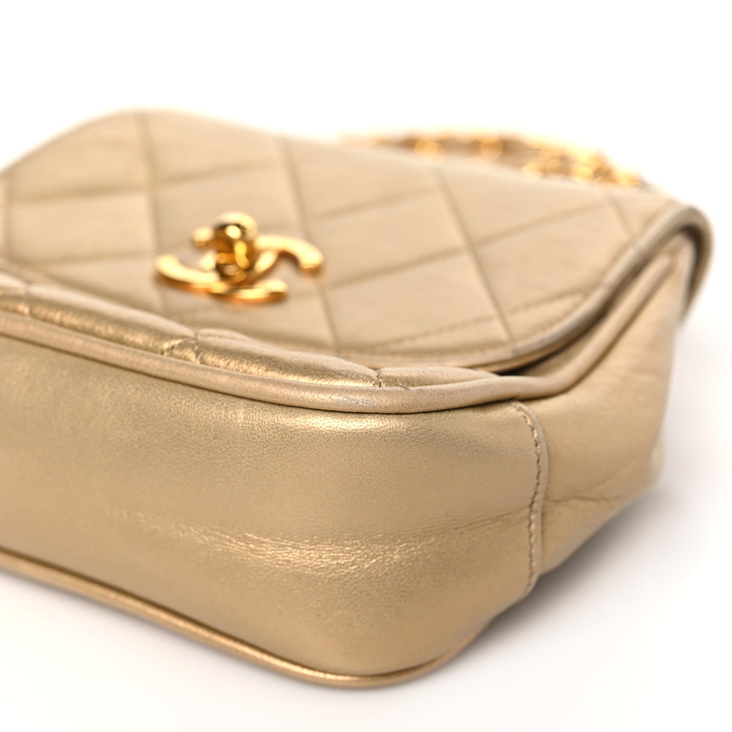 Metallic Lambskin Quilted Mini Flap Gold