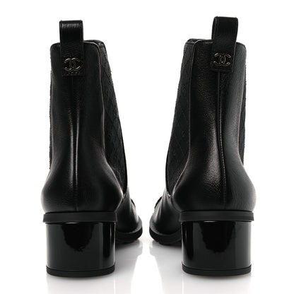 Chanel Shiny Grained Calfskin Patent Cap Toe Interlocking CC Short Boots 37.5 Black 6 of 12