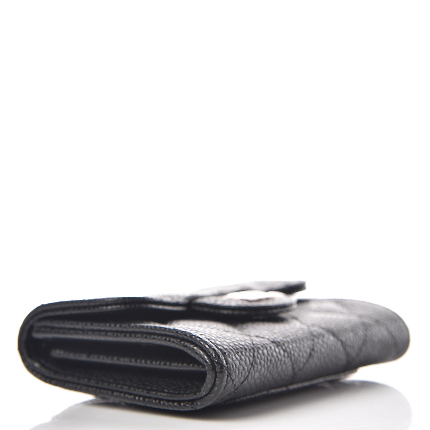 Caviar Quilted Flap Card Holder Wallet Black