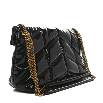 Saint Laurent Patent Quilted Small Loulou Puffer Monogram Chain Satchel Black 3 of 10
