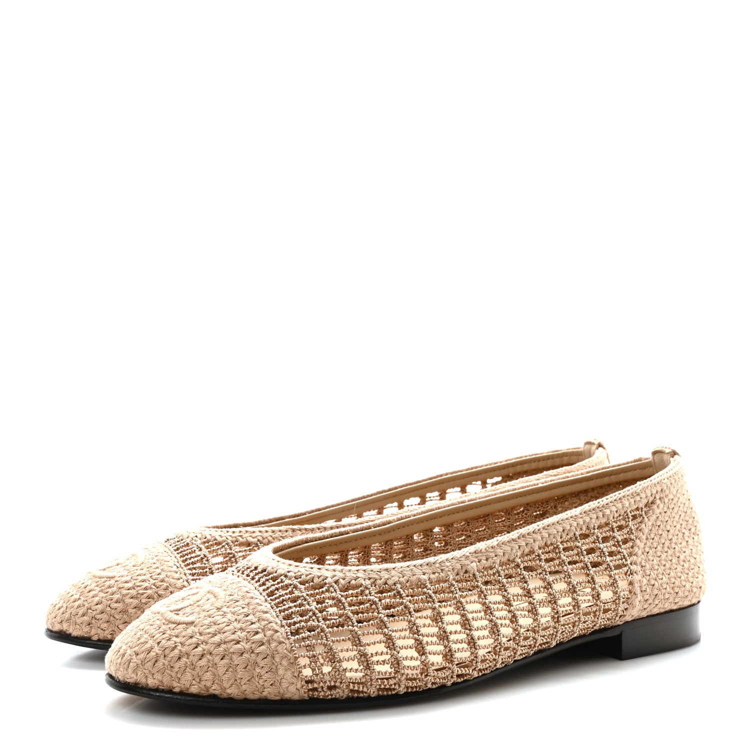 Chanel Raffia Cap Toe Ballerina Flats 37.5 Dark Beige 4 of 8