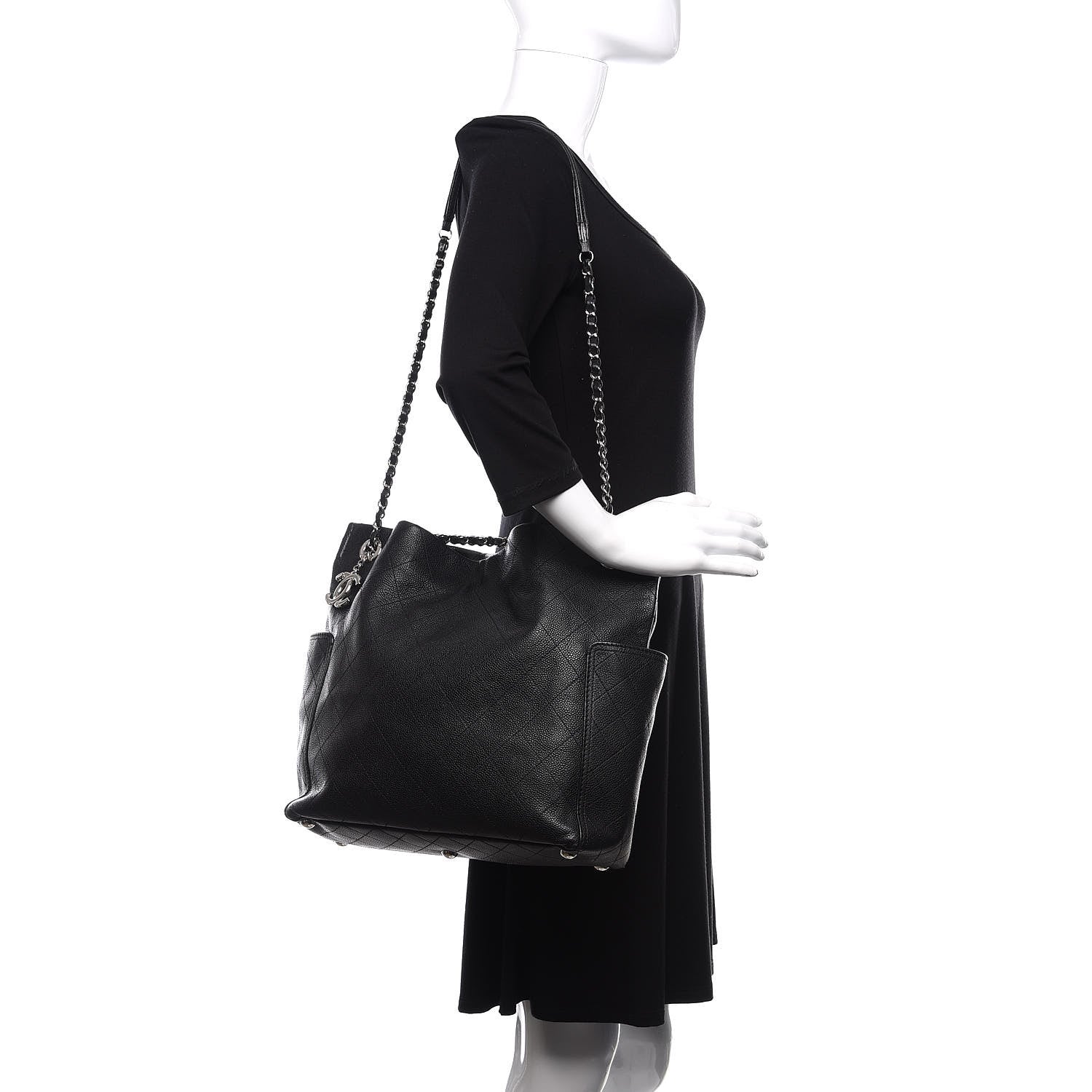 Chanel Caviar Stitched Medium CC Pocket Hobo Black 2 of 10