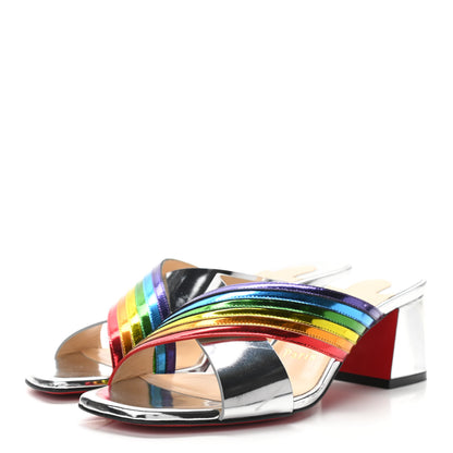 Christian Louboutin Metallic Calfskin Rainbow Arkenmule 55 Slide Sandals 36.5 Silver Multicolor 3 of 9